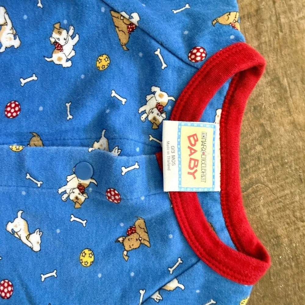 Mary Engelbreit Baby VTG Dog Puppy Polka Dot Snap Front Bodysuits,Blue Red, 0-3M